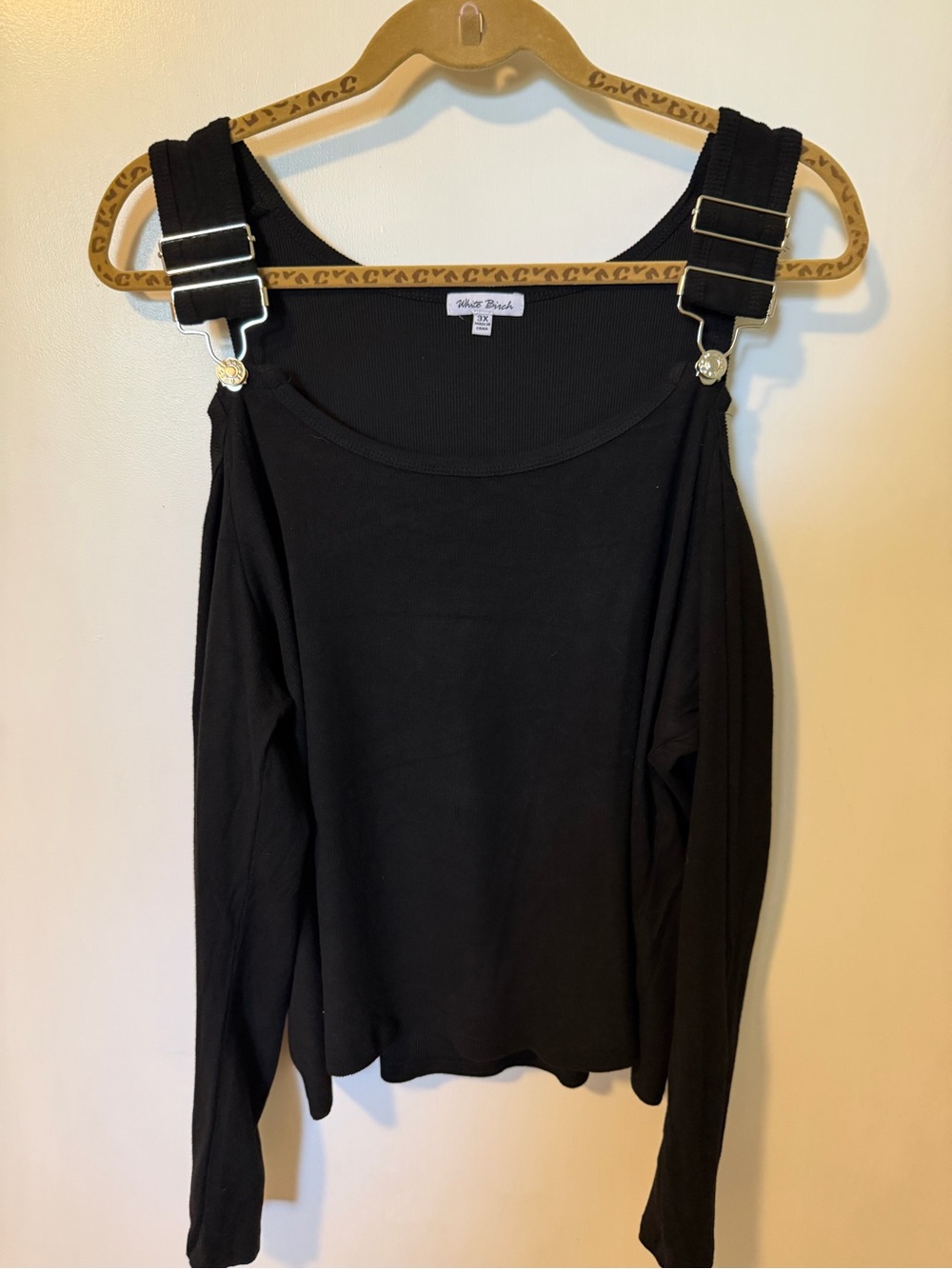 white birch Black Cold-Shoulder Strap Long Sleeve Top